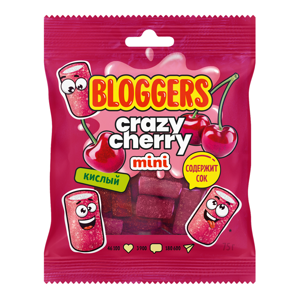 Мармелад Bloggers "Крейзи Черри", 75 гр, со вкусом вишни с желейной начинкой в кисло-сладкой обсыпке