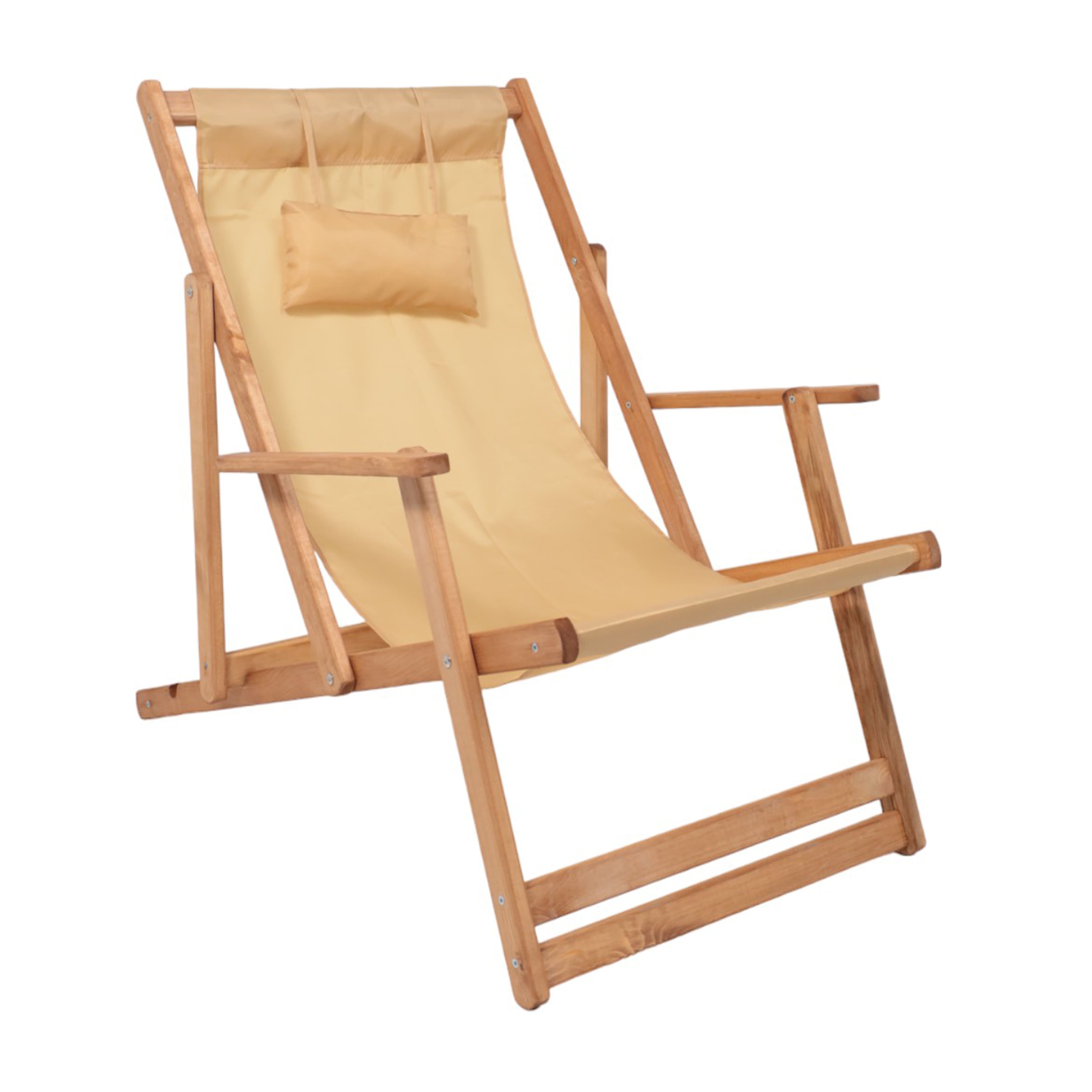 Кресло-шезлонг DYATEL с подлокотниками, ткань, бежевый, массив сосны