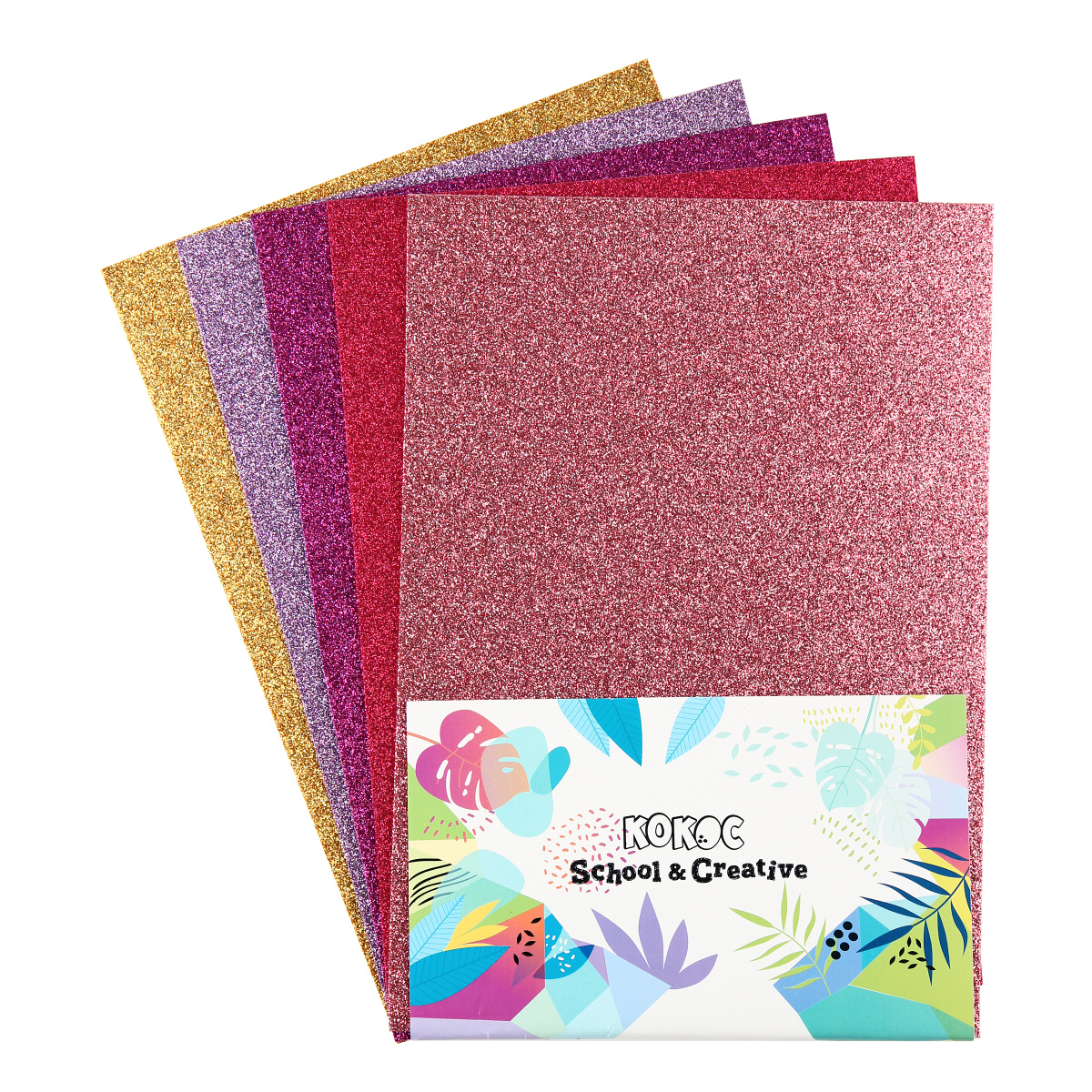 Фоамиран набор  21x30 см, 1 мм, 5 цветов, 5 листов, с блестками, ассорти