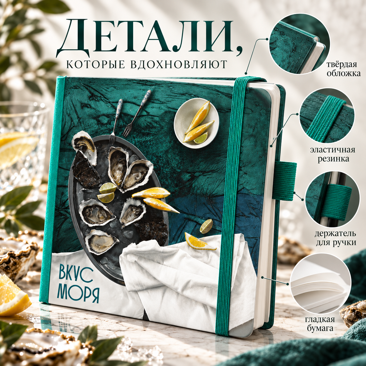 Скетчбук "Вкус моря", Алеся Скоробогатая, 12х12 см, 140 г/м2, 80 листов, изумрудный
