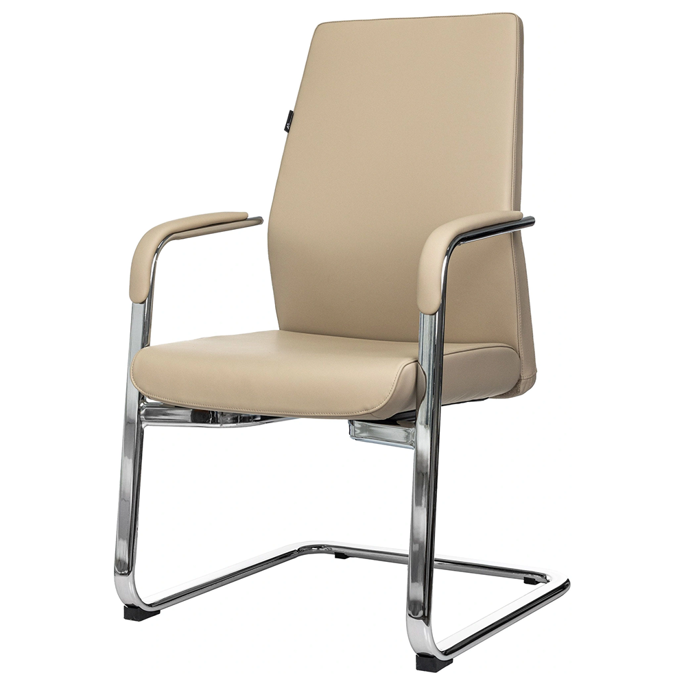 Кресло на полозьях Бюрократ "_JONS-LOW-V", натуральная кожа, бежевый, металл хром - 3