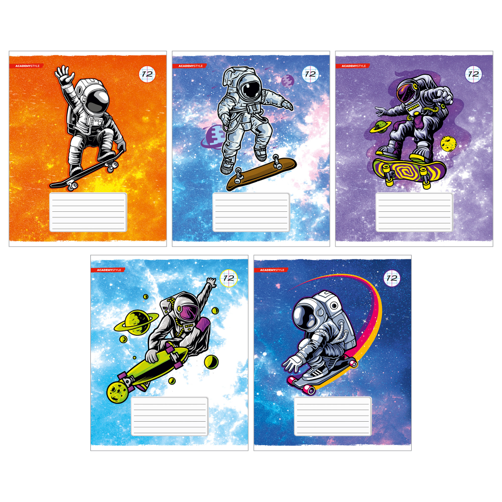 Тетрадь "КосмоСкейтеры", А5, 12 листов, клетка, ассорти