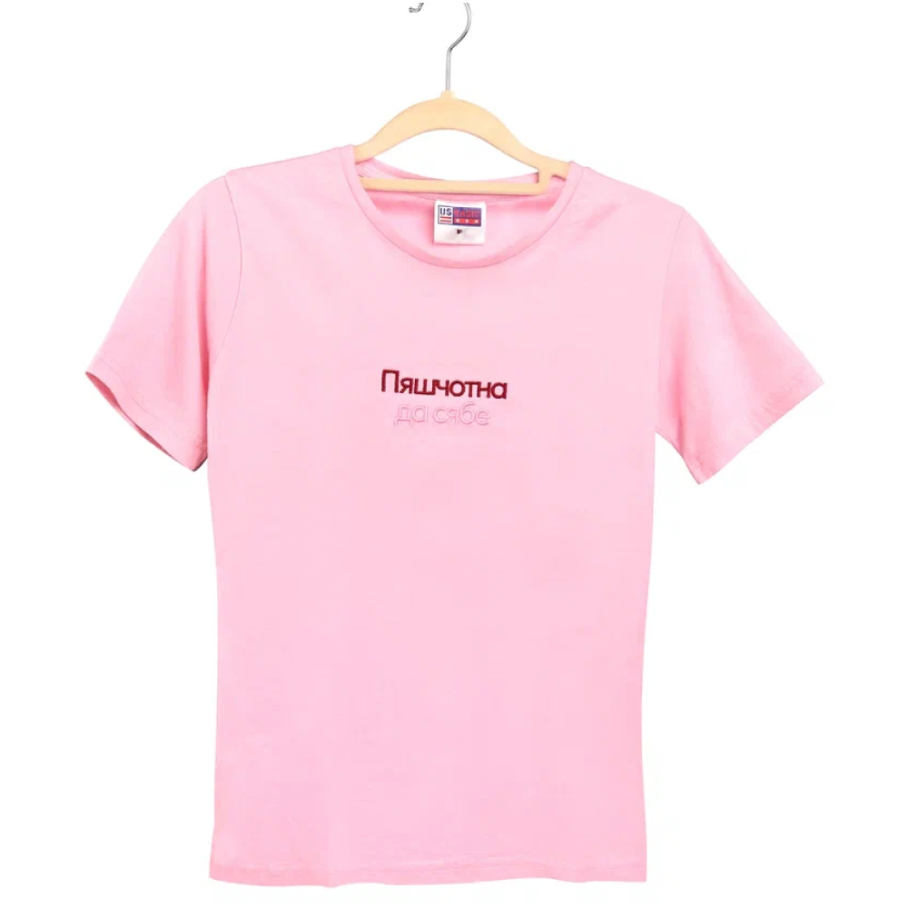 Набор сувенирный «Футболка «Пяшчотна да сябе», S, розовый +открытка-стикер 3D» - 3