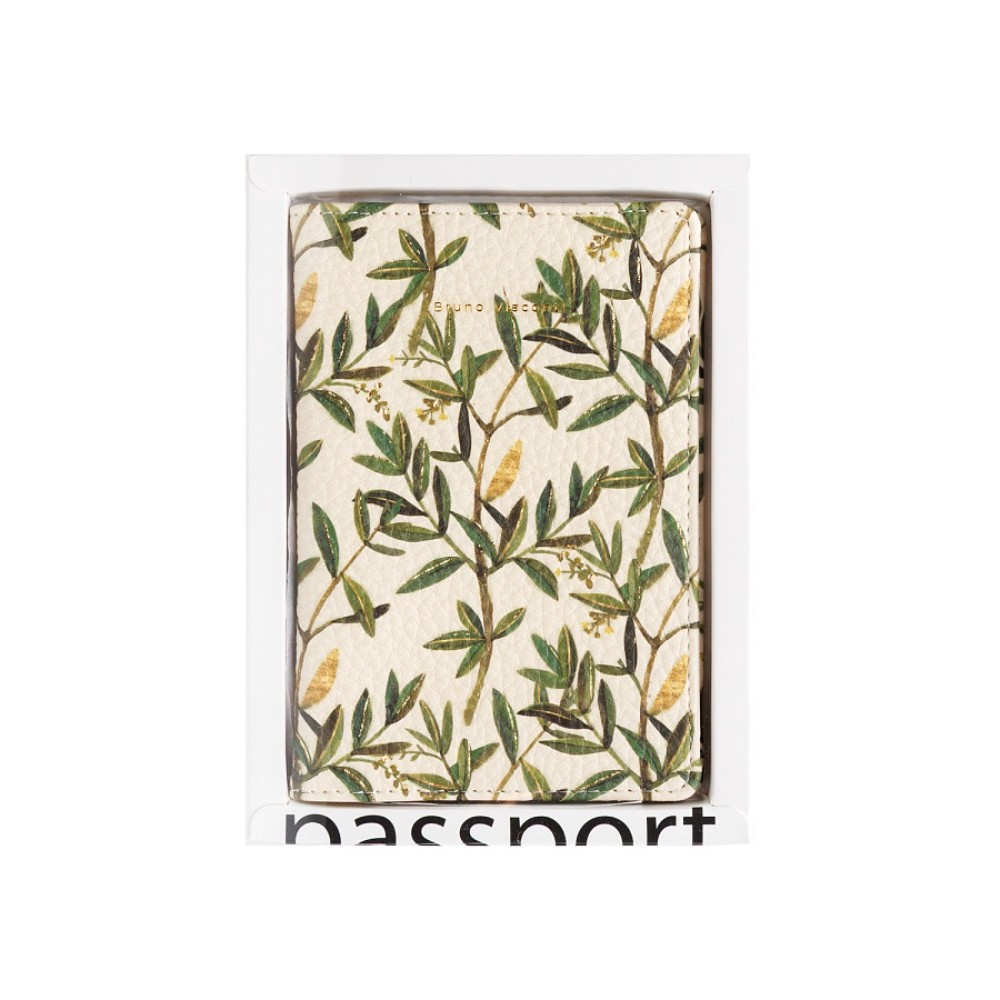 Обложка для паспорта "Flora. Олива", кожзам., белый, зеленый