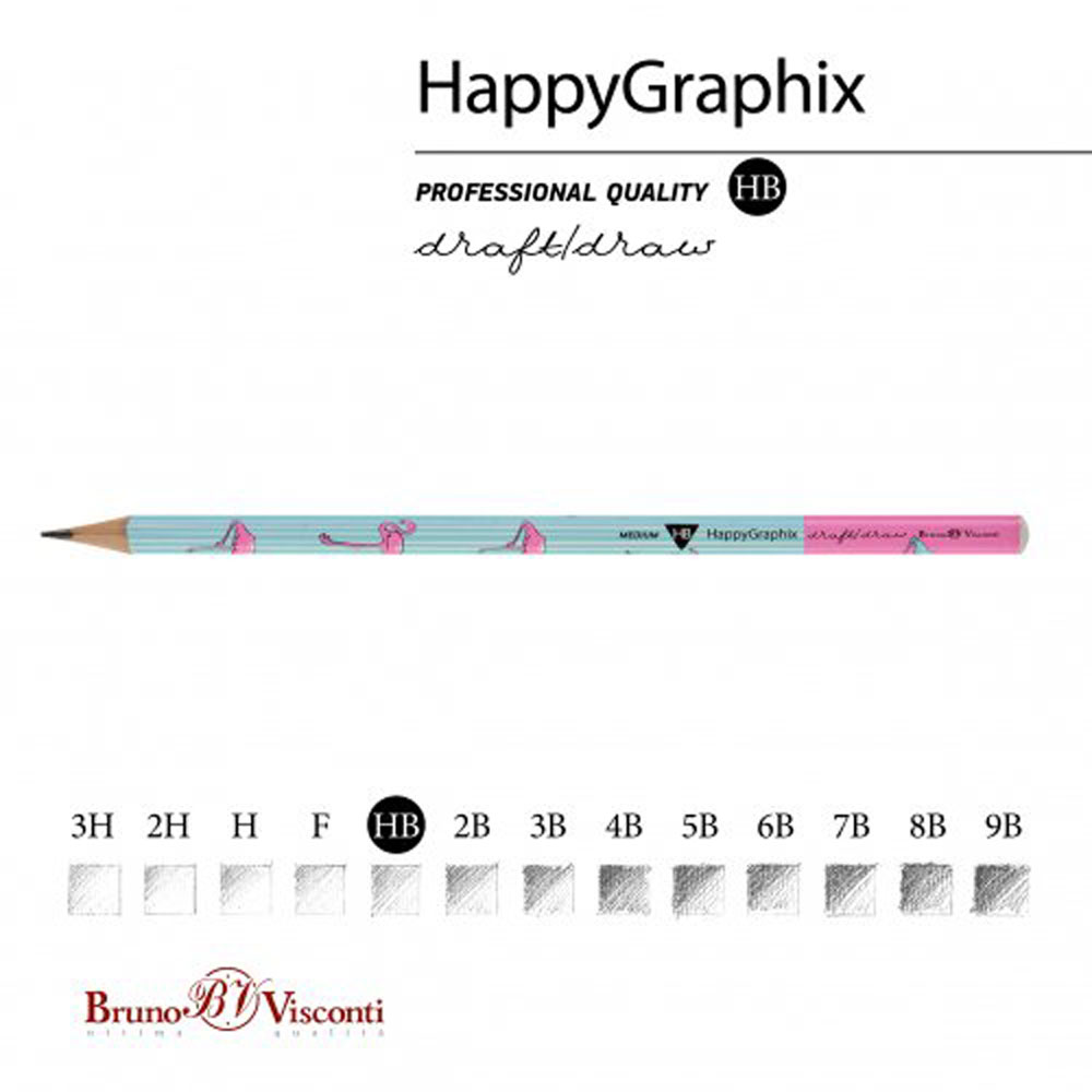 Карандаш чернографитный "HappyGraphix. Фламинго", HВ, без ластика, голубой, розовый