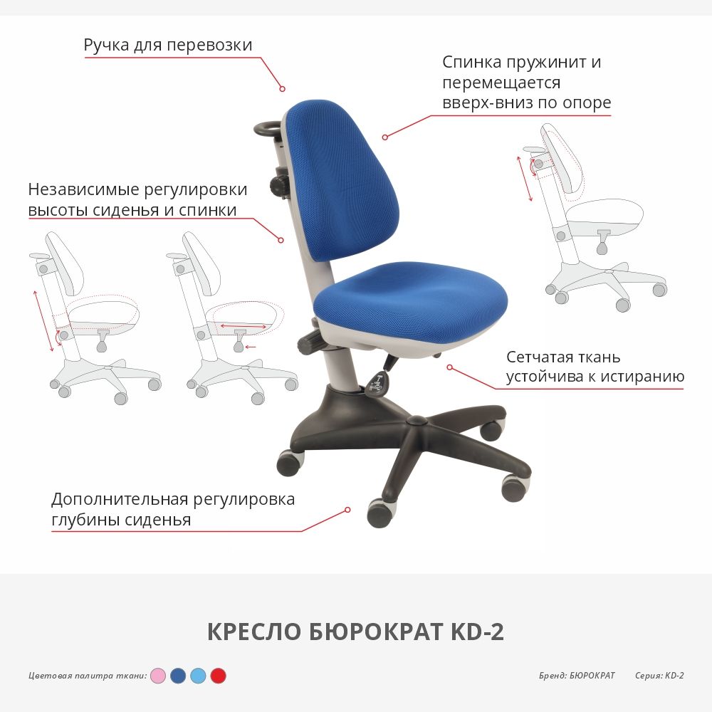 Кресло "Бюрократ KD-2", ткань, пластик, светло-голубой