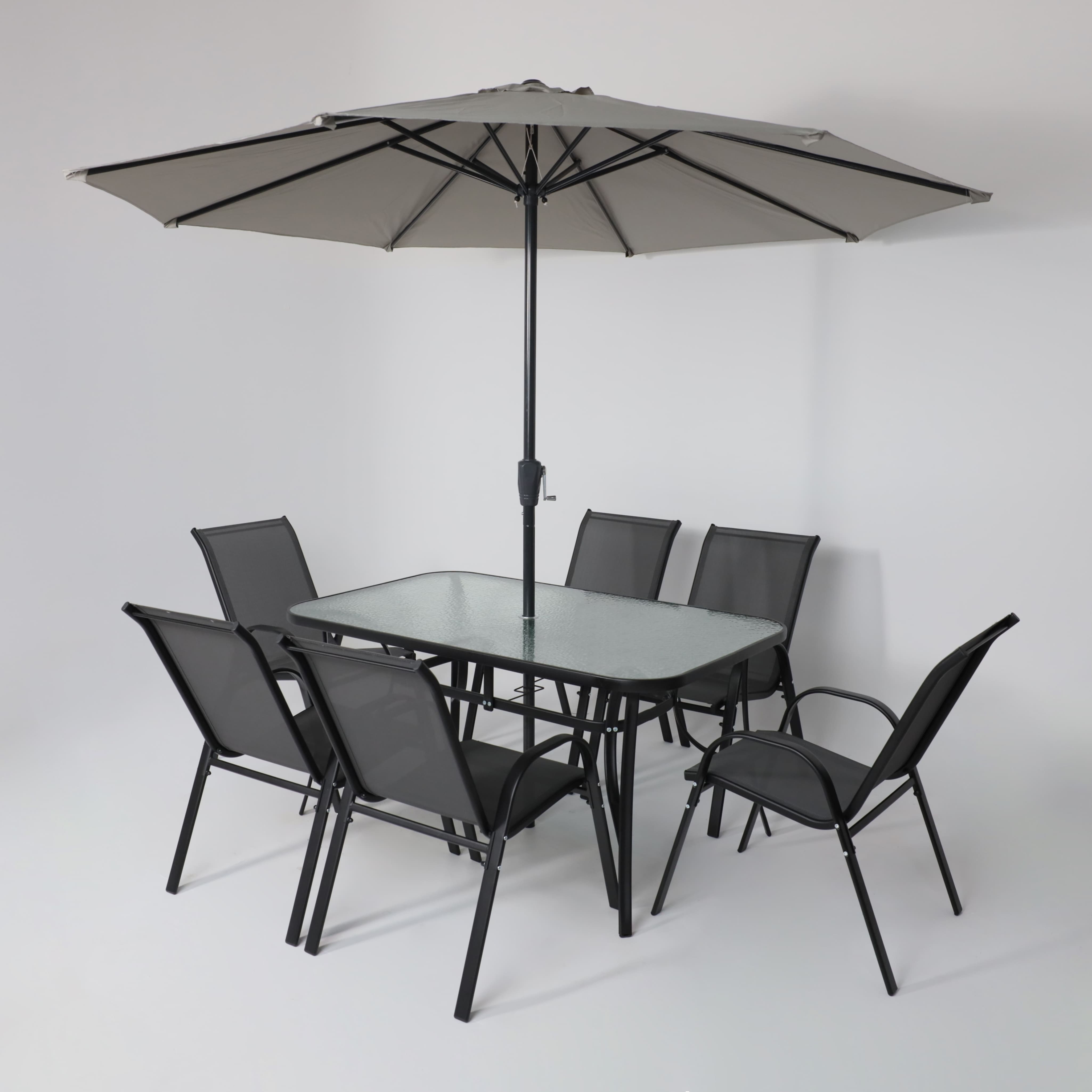 Комплект мебели садовой AksHome SUNBEAM (стол 1 шт, 6 кресел, зонт 1 шт), серый, черный - 10