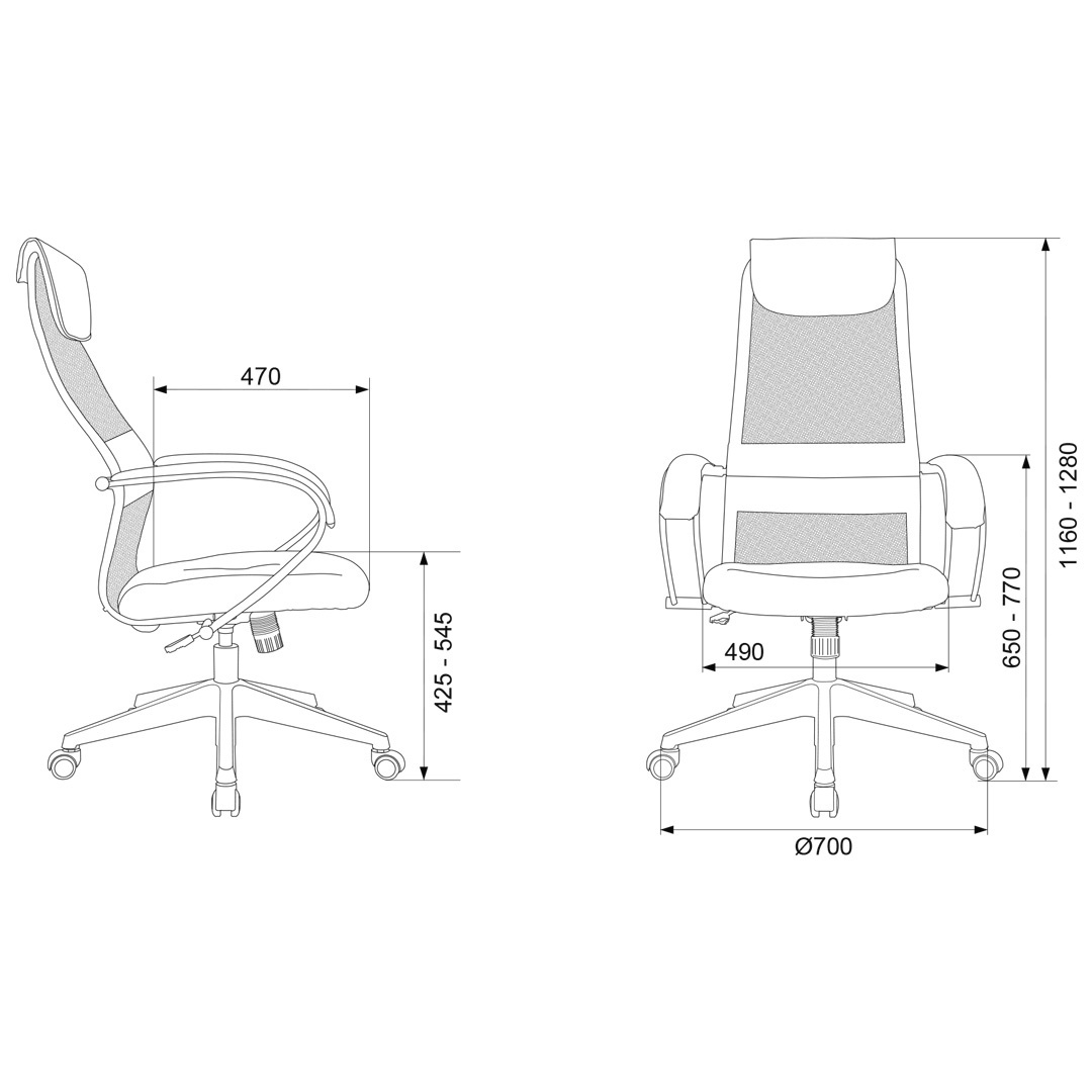 Кресло руководителя "Бюрократ CH-607 TW-02", с подголовником, сетка, ткань, пластик, серый - 5