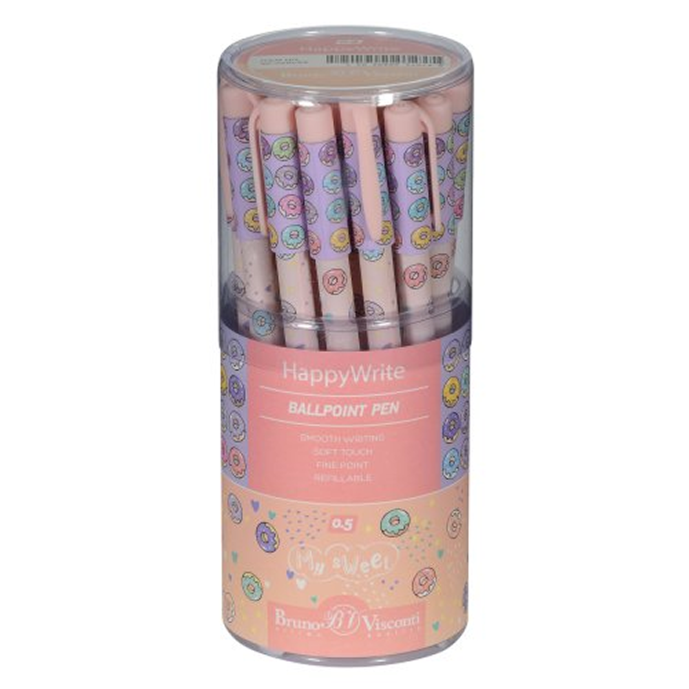 Ручка шариковая "HappyWrite. My Sweet. Пончики", 0.5 мм, пластик, стерж. синий, розовый - 4
