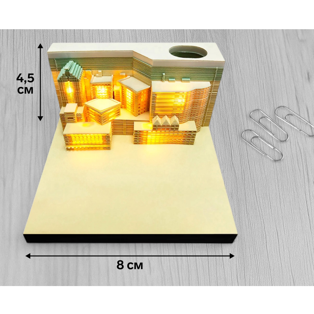 Блок бумаги для заметок 3D "Город с подсветкой", 45х80 мм, 170 листов - 7