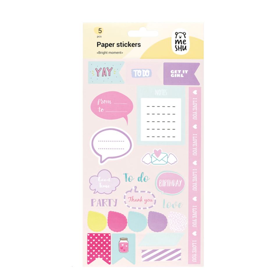 Набор наклеек бумажных "Bright moment", 5 листов, 21x12 см