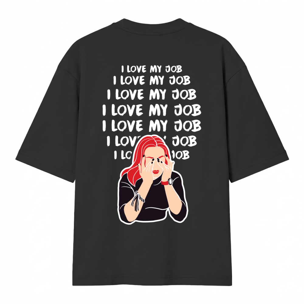Футболка унисекс оверсайз "I love my job", XS-S, хлопок, черный