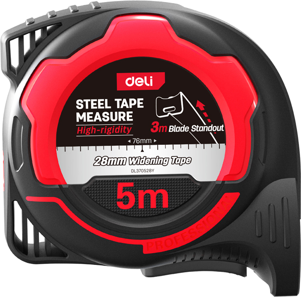 Рулетка "Deli 377528", 5 м, метрическая, дюймовая, черный, красный