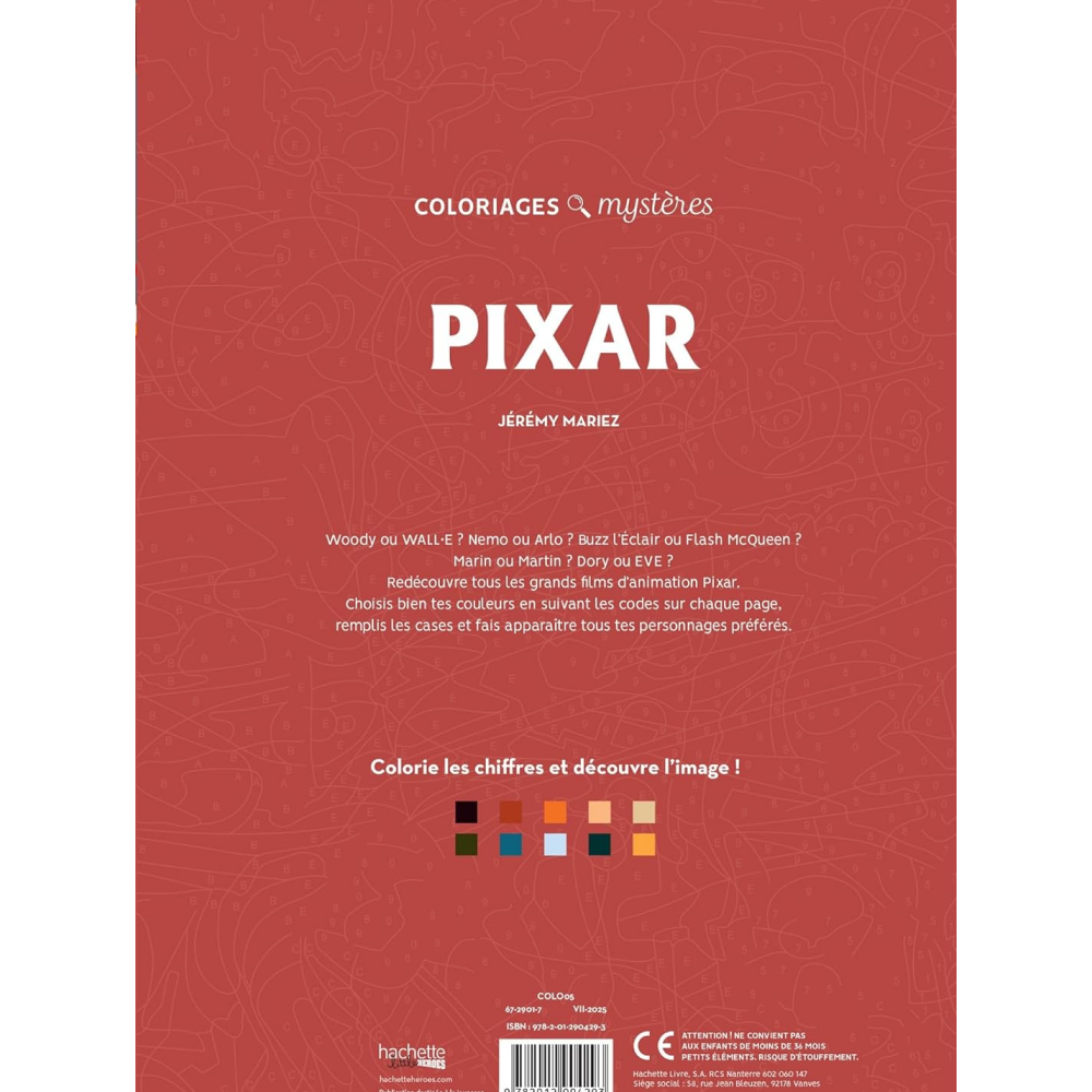 Раскраска по номерам на французском языке "Coloriages mystères Disney - Pixar"