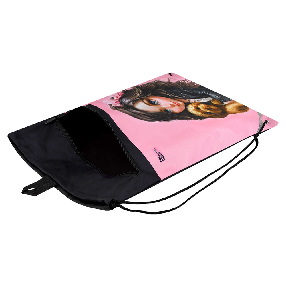 Мешок для обуви "Брюнетка с собачкой", розовый, черный - 4