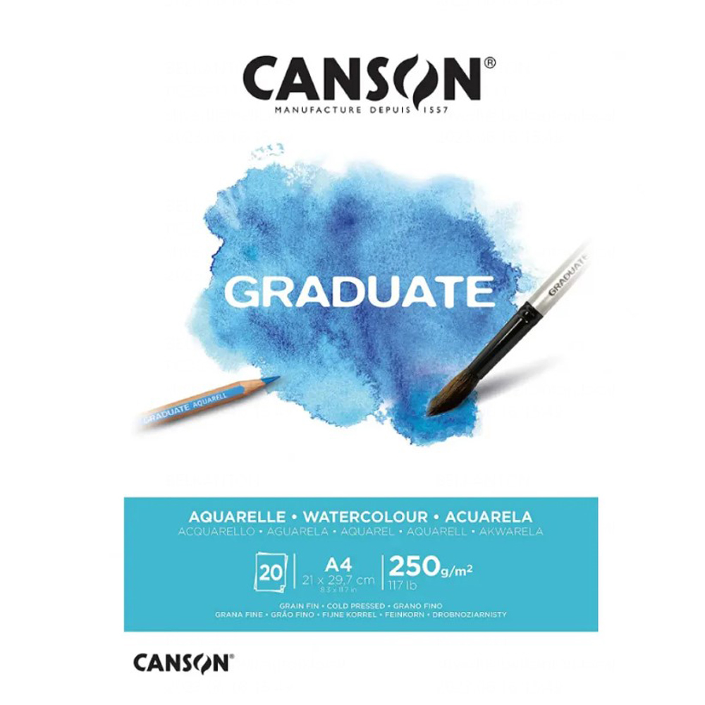 Блок-склейка бумаги для акварели "Canson Graduate", 21x29.7 см, 250 г/м2, 20 листов