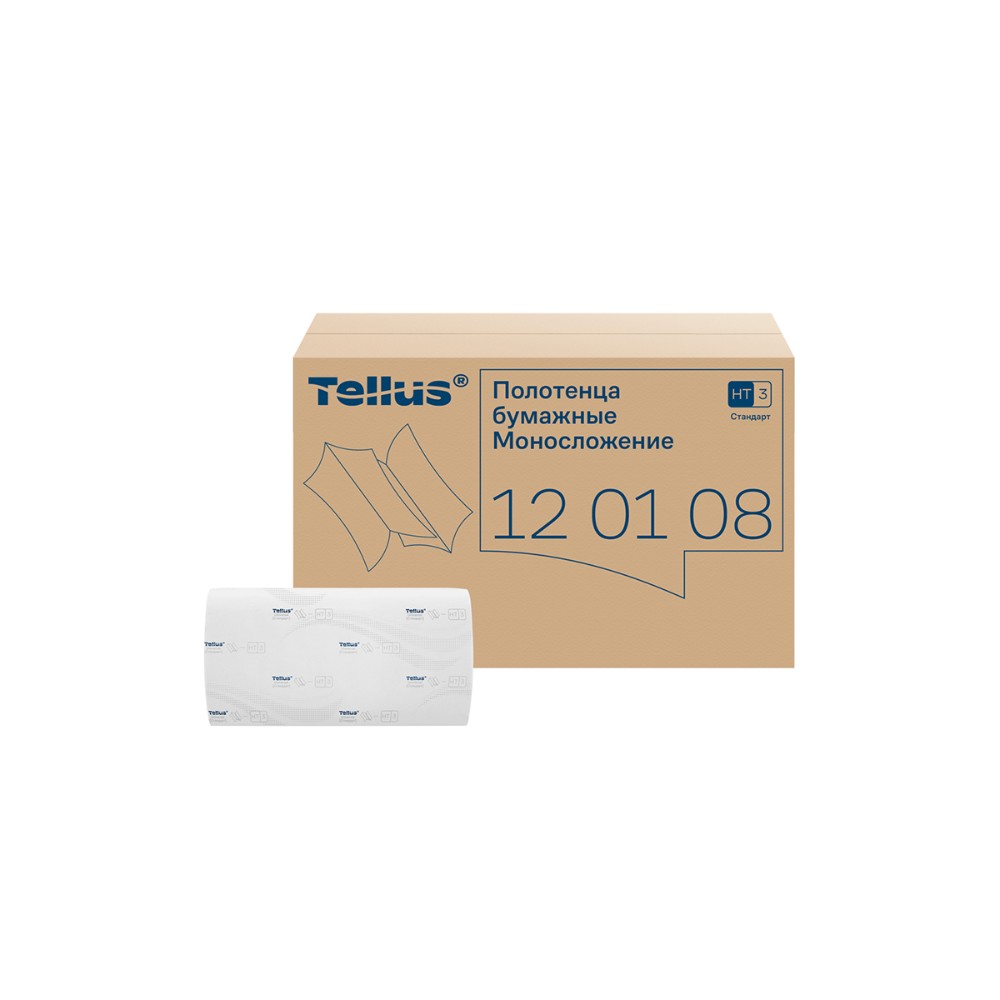 Полотенца бумажные Tellus Синглфолд Стандарт, листовые, 1-сл., 250 листов, H3 - 4