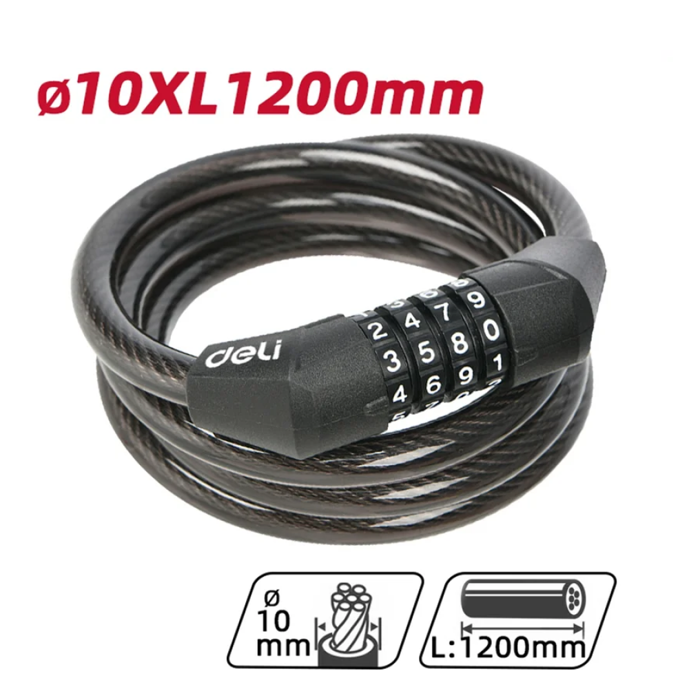 Замок тросовый велосипедный Deli YS EDL508051, 10 x 1200 мм, кодовый