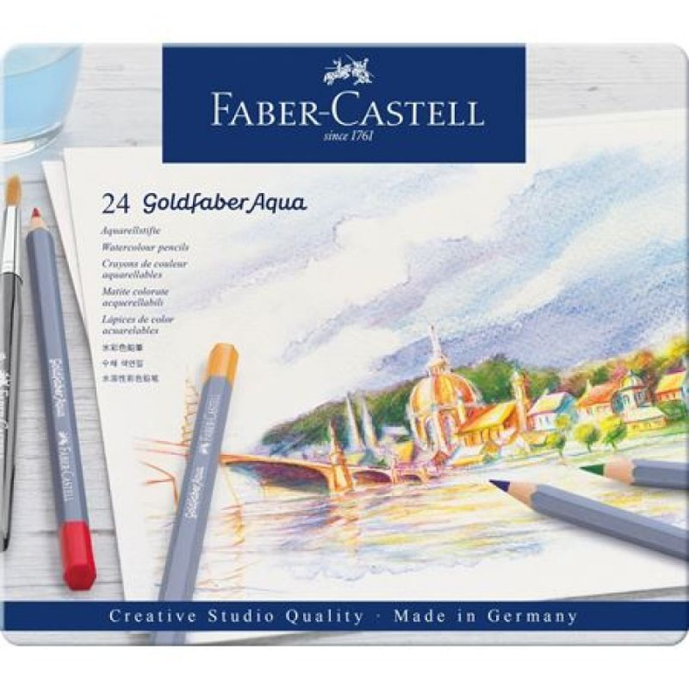 Карандаши цветные акварельные "Goldfaber Aqua", 24 цвета, металлическая упаковка