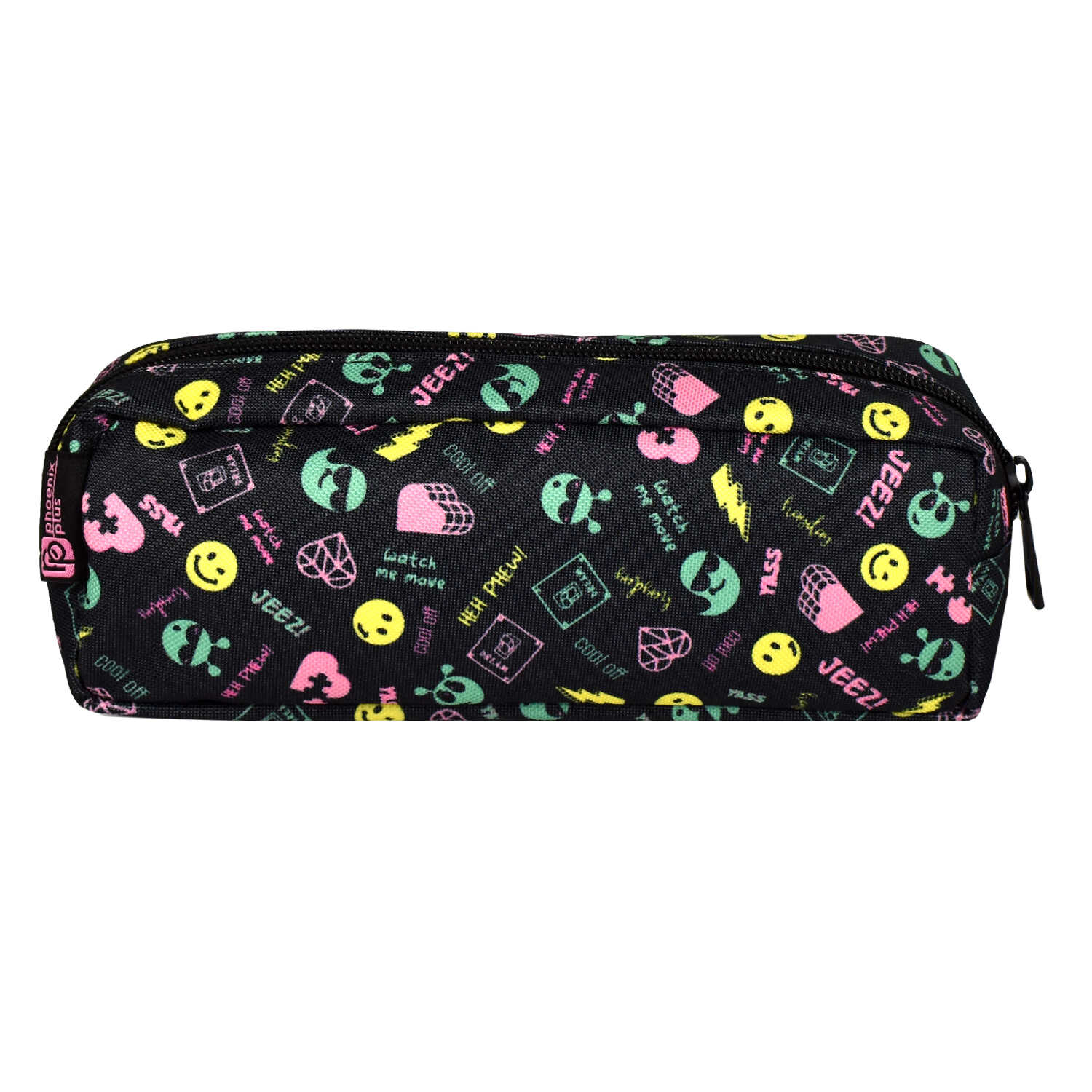 Пенал Феникс+ "Яркие фразы. Смайлики" 1 отделение, черный - 4