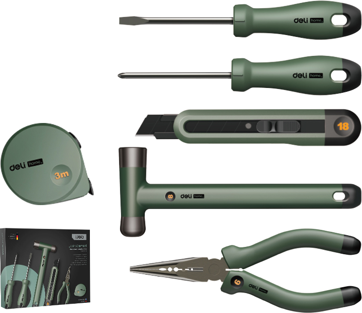 Набор инструментов 6 предметов Deli "Home", зеленый