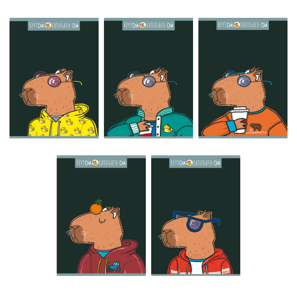 Тетрадь "Крутой Капибара", А5, 48 листов, клетка, ассорти