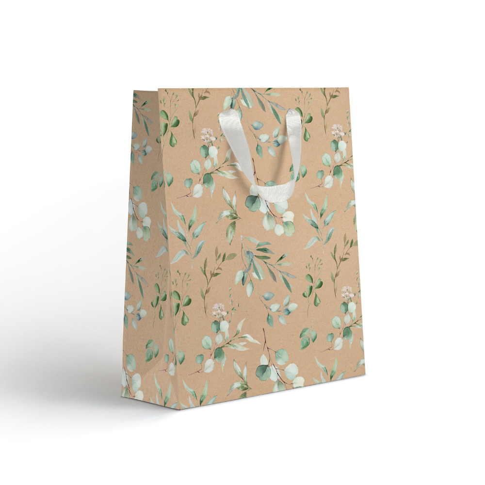 Пакет бумажный подарочный "Эвкалипт KMT", 18х23х10 см, крафт, ассорти