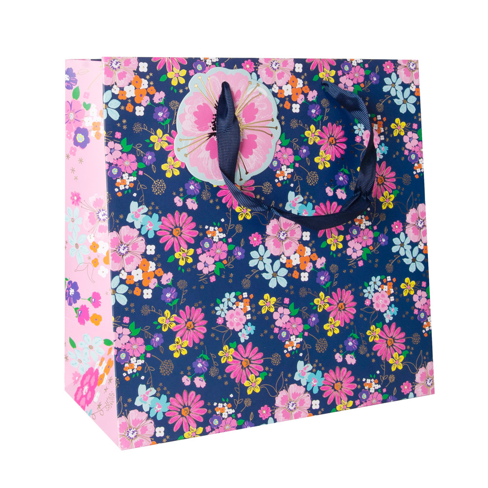 Пакет бумажный подарочный "Navy floral", 25.3x12.5x25.3 см, разноцветный