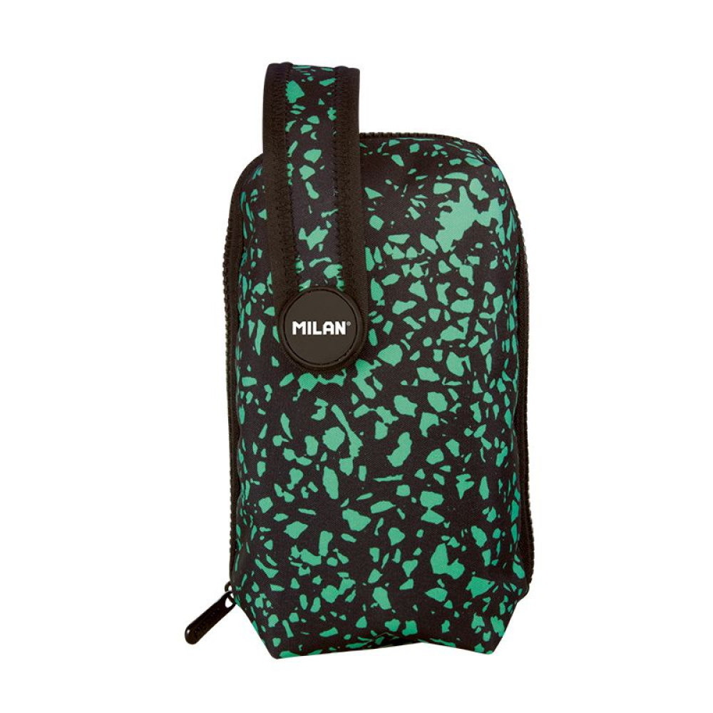 Пенал Milan "Texture", 1 отделение, с наполнением, зеленый, черный