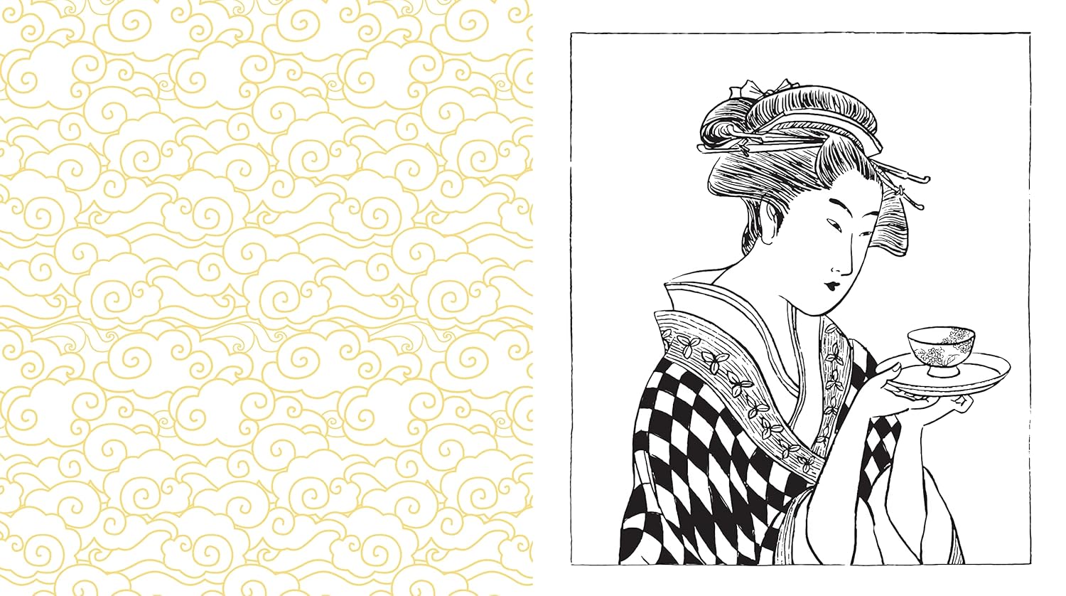 Раскраска на английском языке "Japanese Folk Art Colouring"