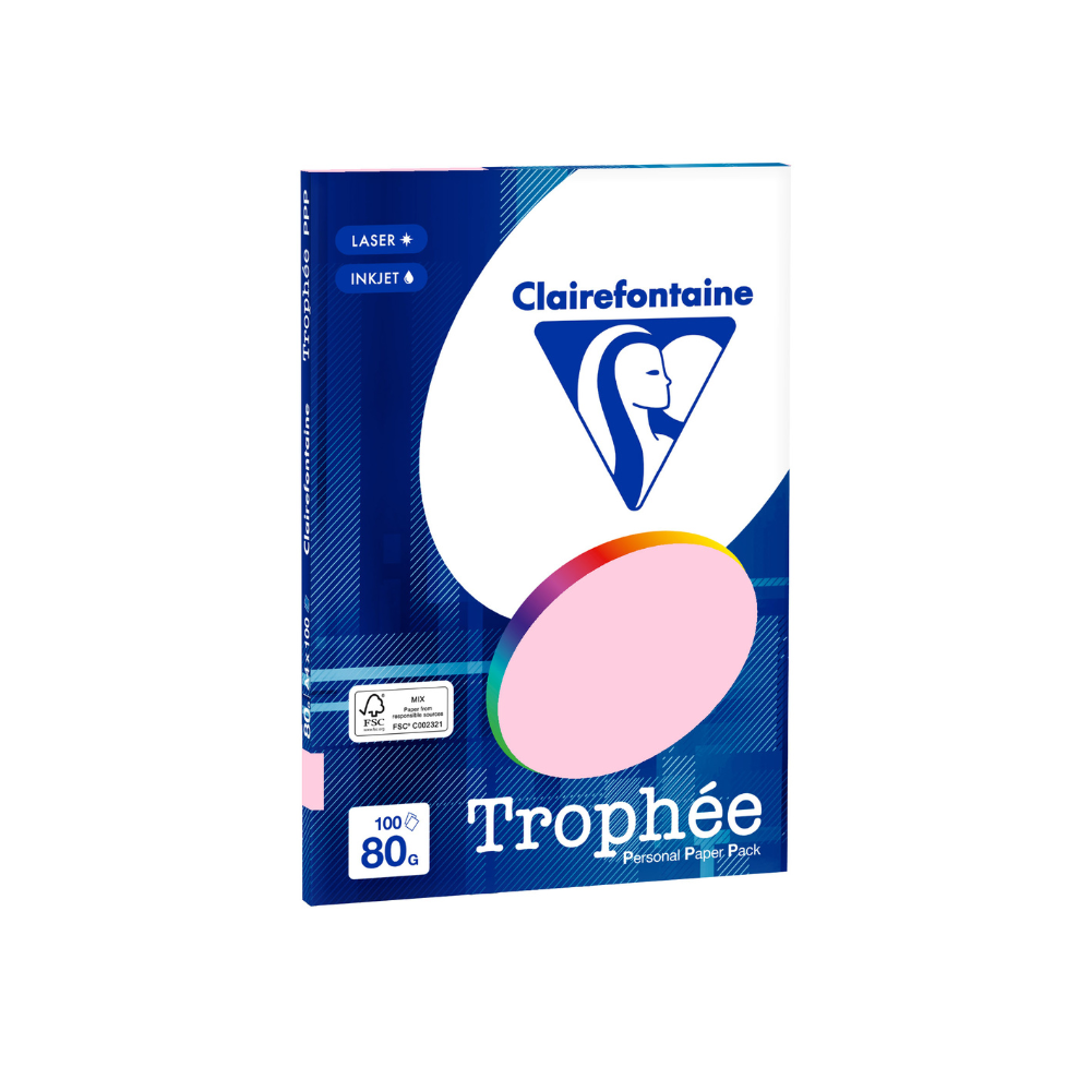Бумага цветная "Trophée", А4, 100 листов, 80 г/м2, розовый пастельный