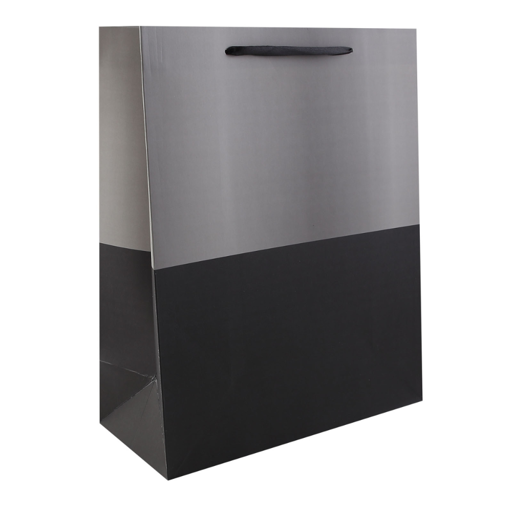Пакет бумажный подарочный "Two color", 26х32х12 см, серый, черный