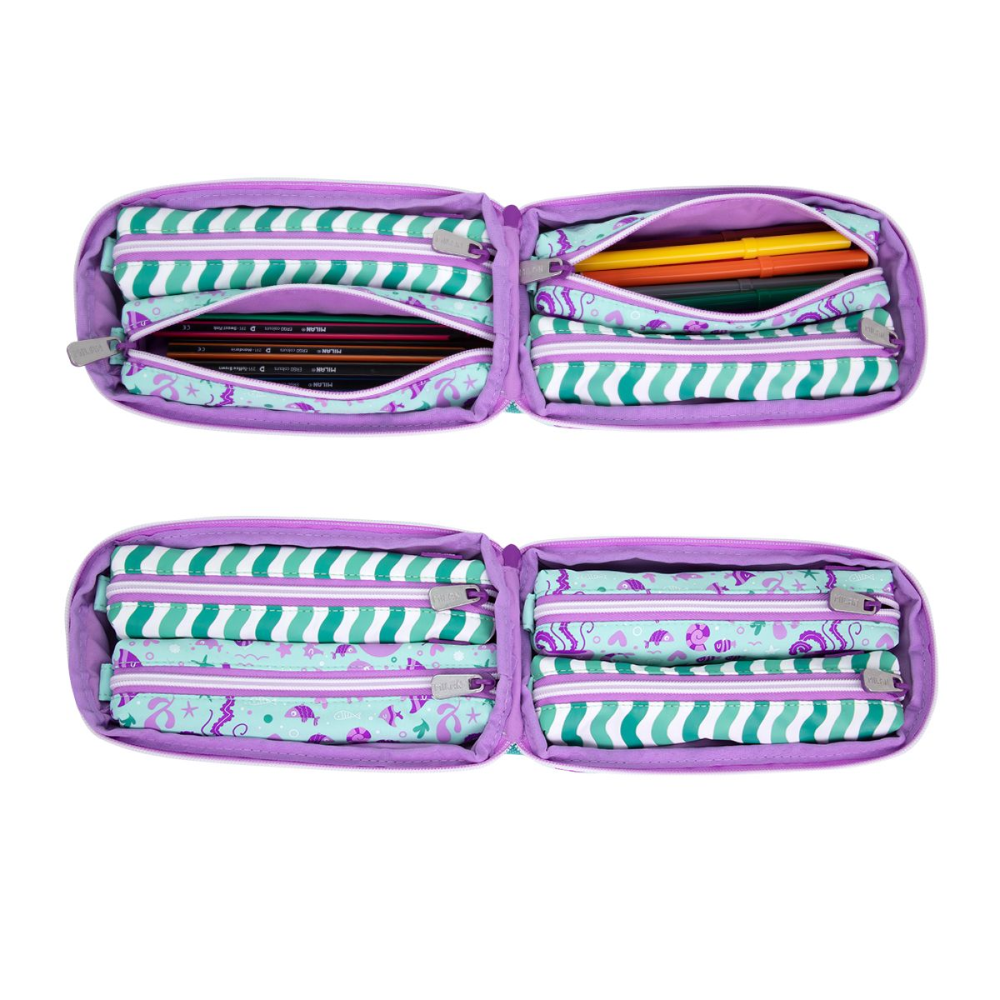 Пенал Milan "Sea", 4 отделения, с наполнением, бирюзовый