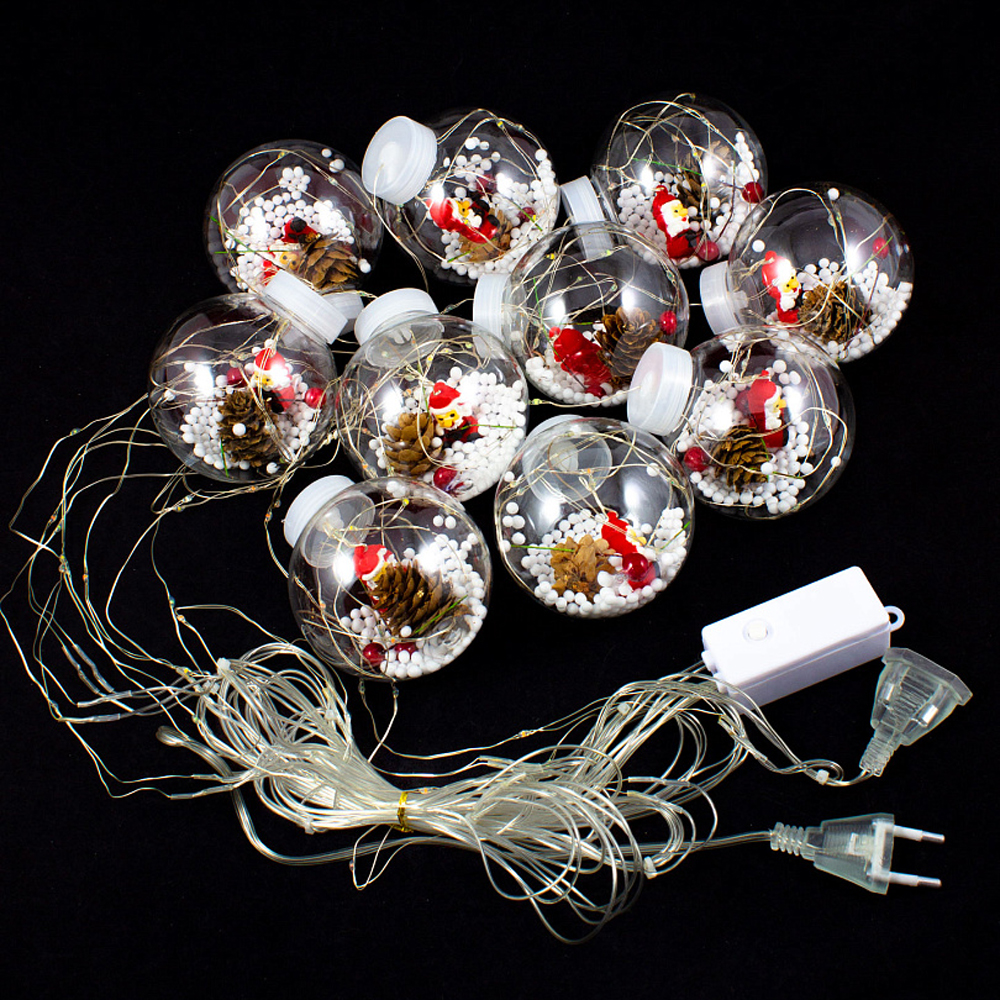 Гирлянда LED "Бахрома. Шарики с дед морозом", 3 м, теплый белый