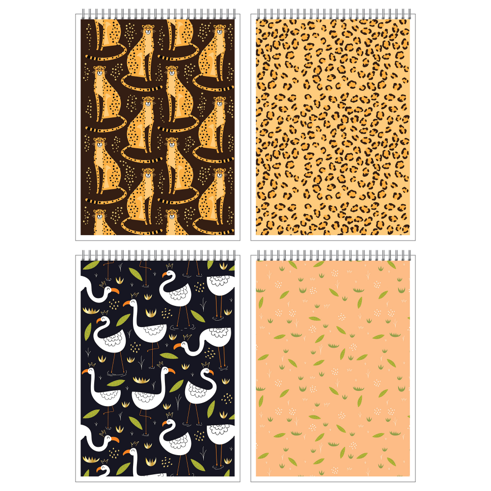 Блокнот "Фауна", A5, 80 листов, клетка, ассорти, спираль сверху