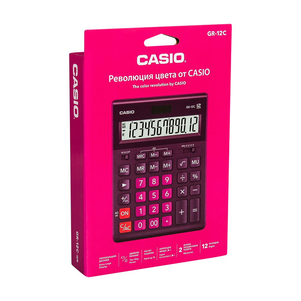 Калькулятор настольный Casio "GR-12", 12-разрядный, бордовый