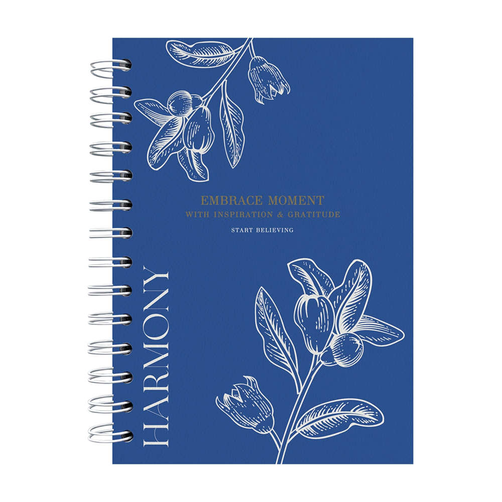Тетрадь "Harmony цветы на синем", A5, 120 листов, клетка, спираль сбоку, синий
