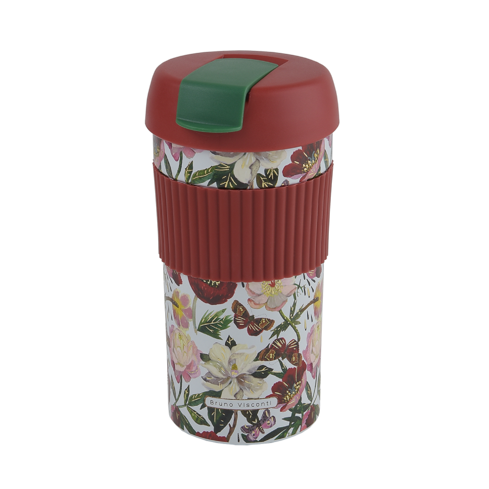 Кружка термическая "Flora. Пионы", металл, 500 мл, белый, красный