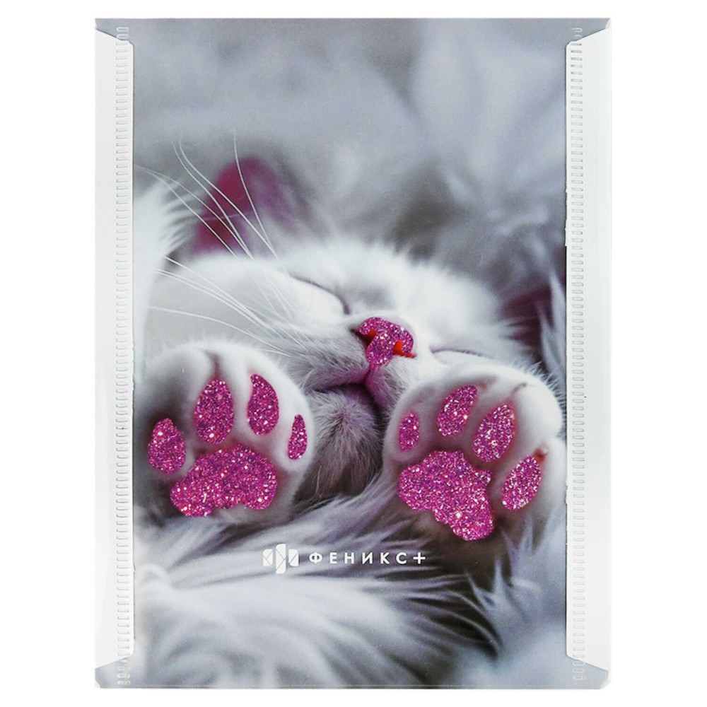 Папка-конверт на кнопке "Котолапки", С6, розовый, белый - 4