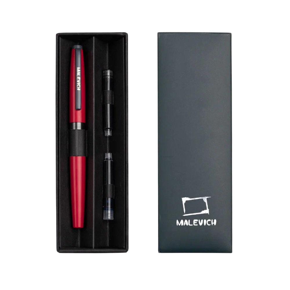 Ручка перьевая EF "Малевичъ", металл, с конвертером, набор два картриджа, красный