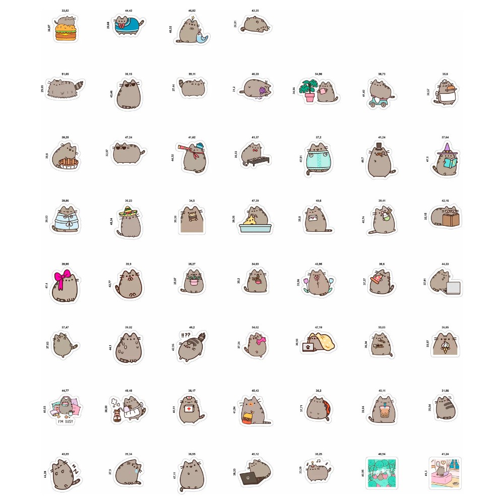 Набор наклеек виниловых "Кавайный кот Пушин", А6, 9 листов, 53 шт.