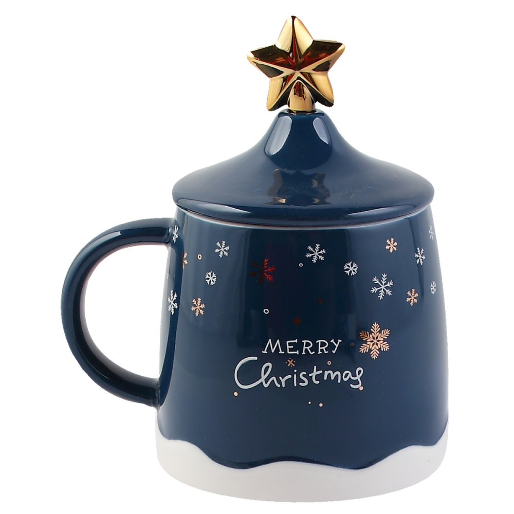 Кружка керамическая "Волшебный вечер", 400 мл, с крышкой и ложкой, ассорти