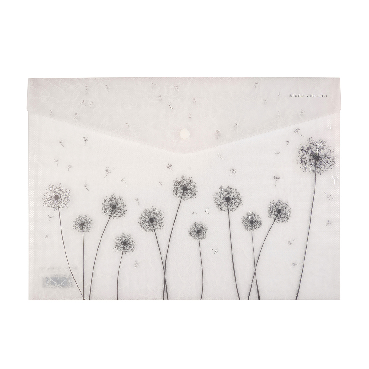 Папка-конверт на кнопке Bruno Visconti "Одуванчики", А4, белый