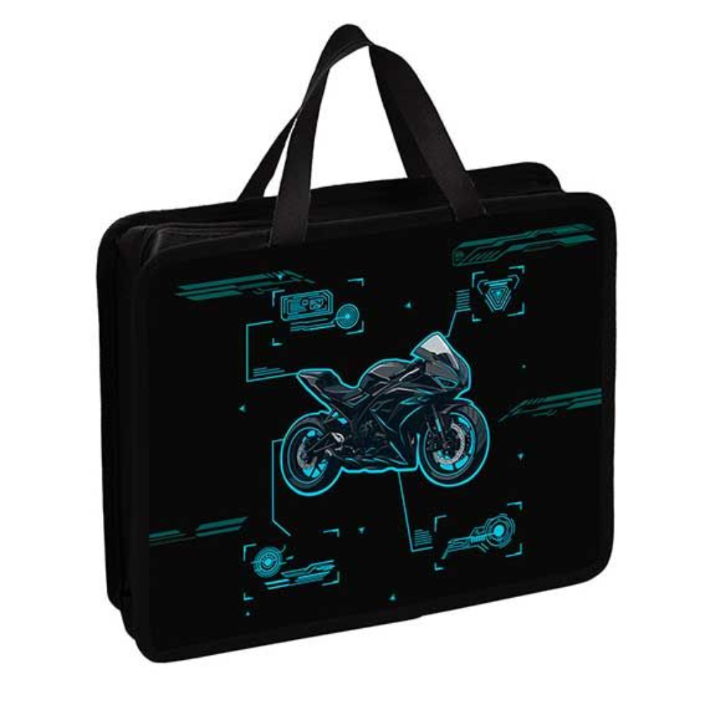 Папка для тетрадей "First Sport bike", А4, с ручками, молния, черный