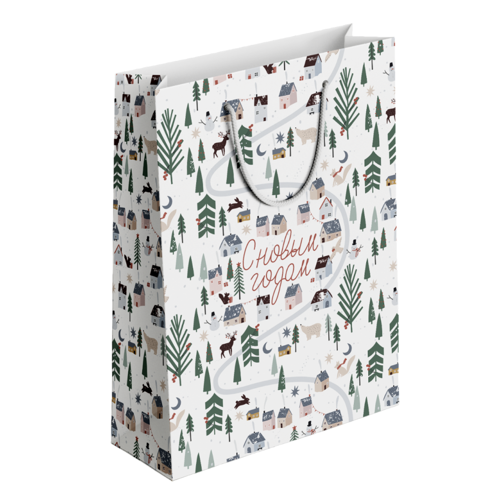 Пакет бумажный подарочный "Village", 32х49х12 см, белый