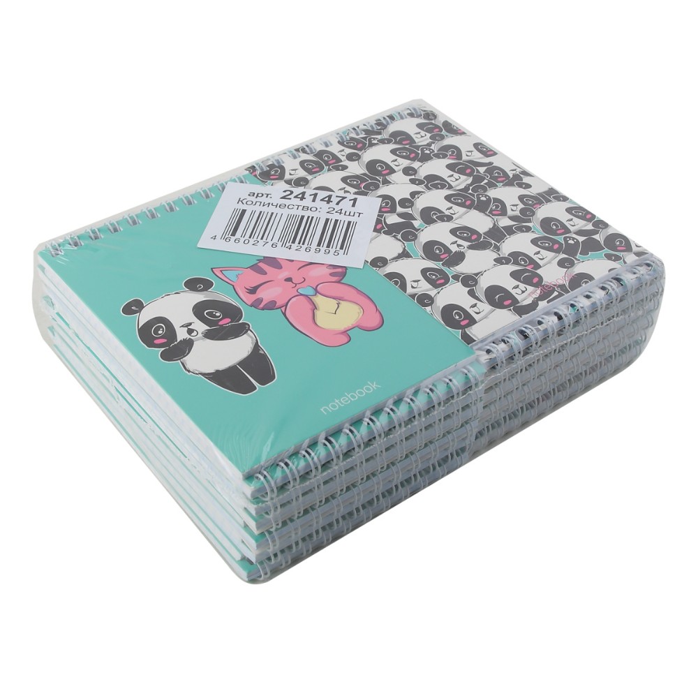 Блокнот "Панда", А6, 97x141 мм, 40 листов, в клетку, спираль сверху, ассорти - 3