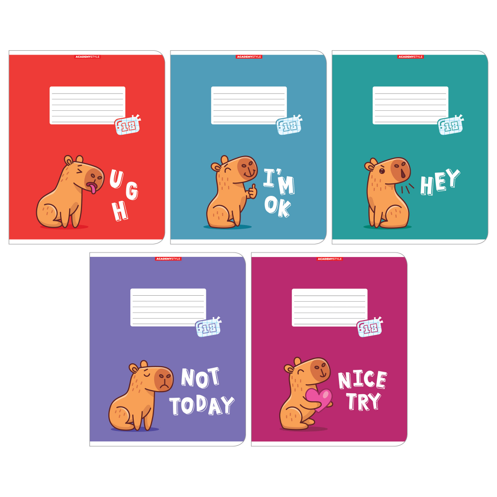 Тетрадь "Капибара", А5, 18 листов, клетка, ассорти