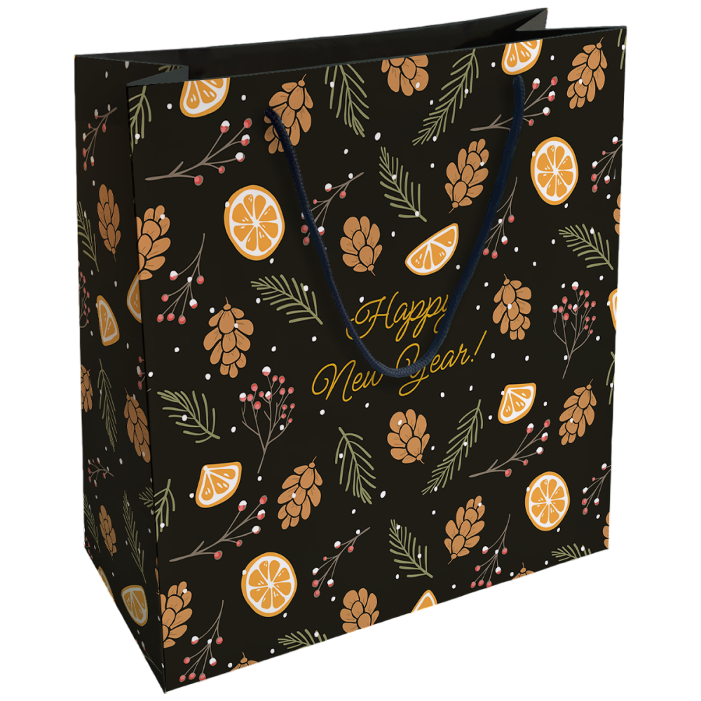 Пакет бумажный подарочный "Шишки", 32х32х12 см, черный