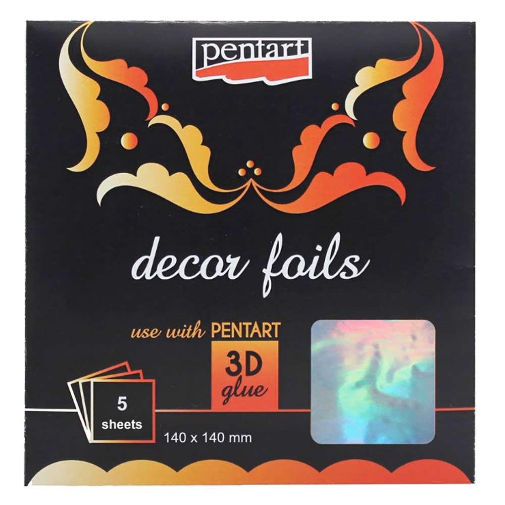 Трансферная поталь "Pentart hologram", 14x14 см, 5 листов, голографическое серебро