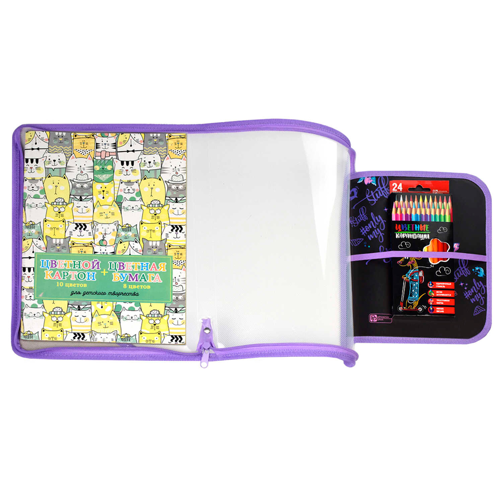 Папка для труда "Мармеладный мишка", А4, на молнии, пластик, черный, сиреневый - 5